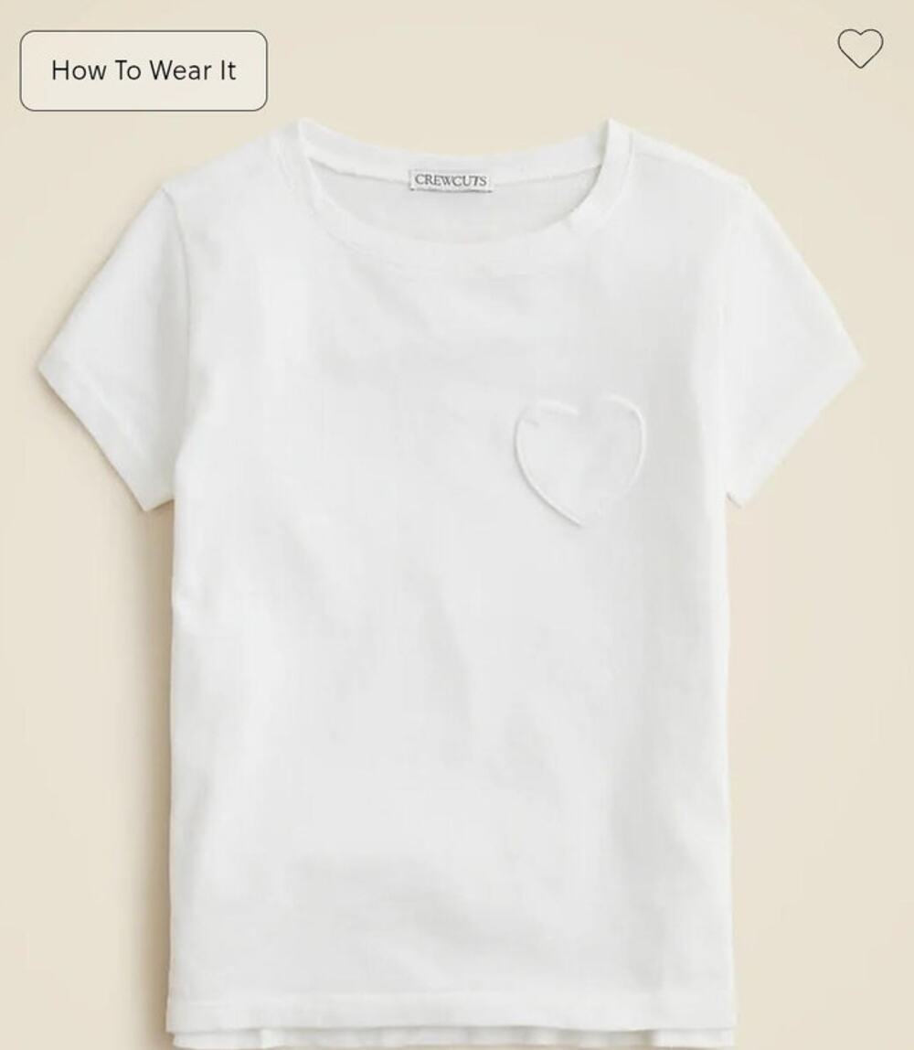 NWT Crewcuts Girls Short-Sleeve Heart Pocket T-Shirt White 4-5